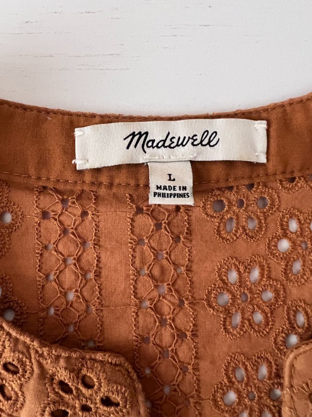 Madewell Eyelet Double-Tie Peasant Top - Size Lg - Picture 4 of 7